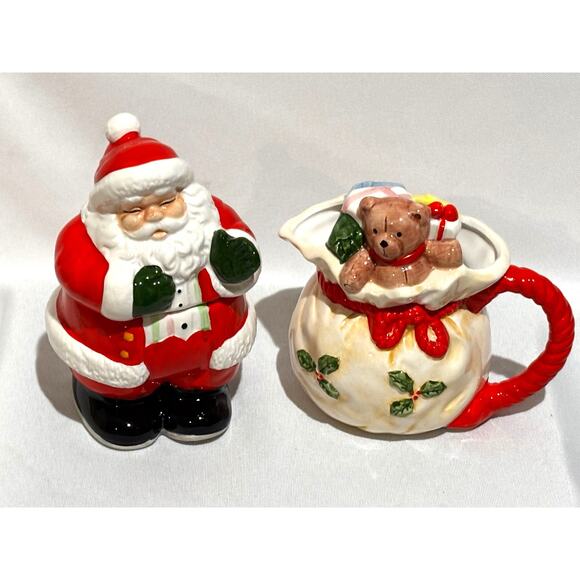 Vintage Lillian Vernon Santa & Toy Bag •Creamer•Lidded Sugar Set Collector MCM - Picture 1 of 10